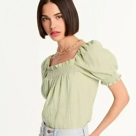 J.Crew Square Neck Puff Sleeve Top Light Blue Cotton - Small NWT - Picture 13 of 13